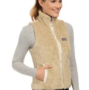 PATAGONIA Los Gatos Khaki Tan High-Pile Fleece Full Zip Gorpcore Vest Women's S